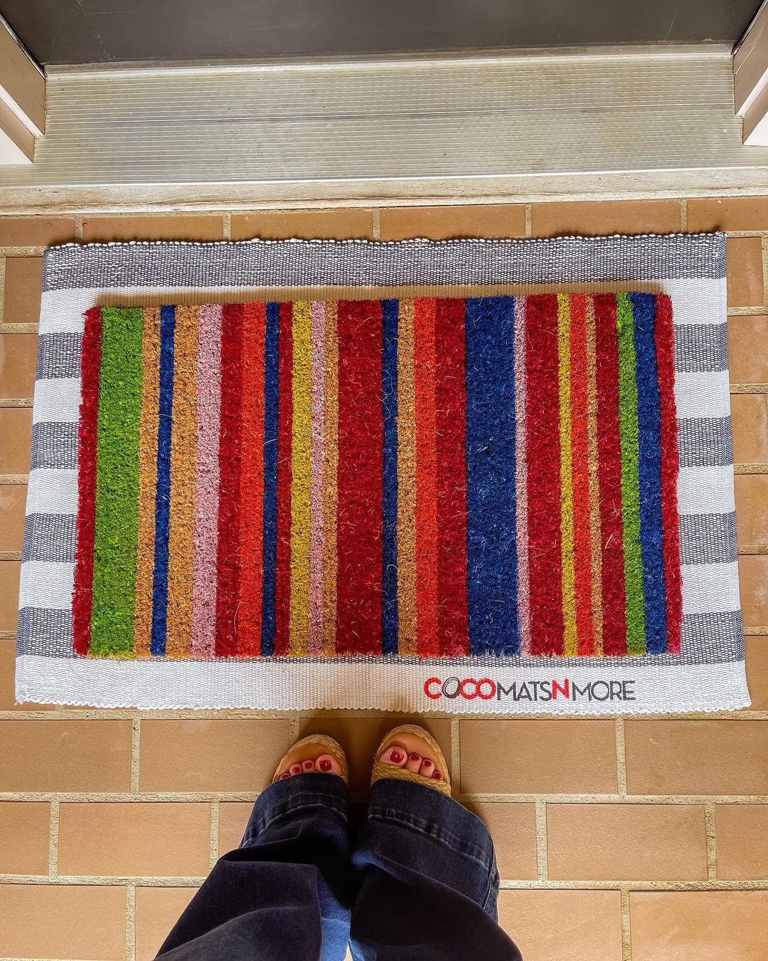 Multi-Color Stripes Handwoven Coco Doormat | Coco Mats N More