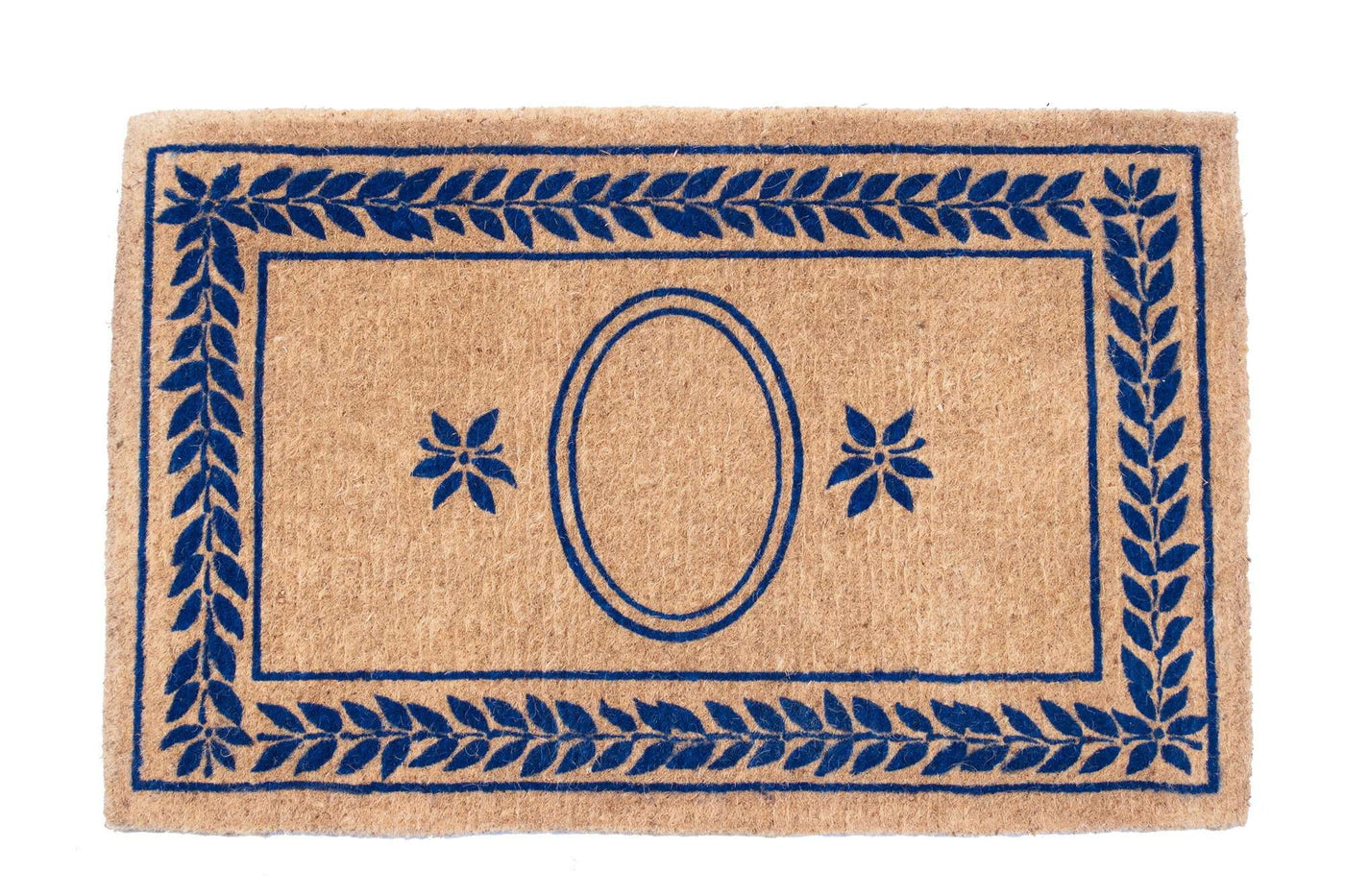 Blue Premium Monogram Circle Leavy Vines Coir Mat 38" X 60"