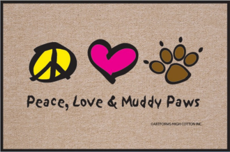 Peace, Love Muddy Paws Olefin Doormat