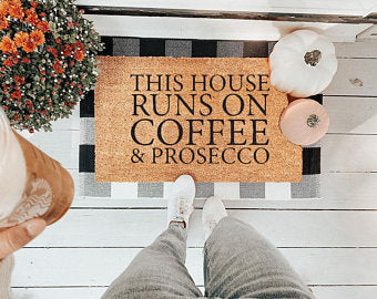 Coffee and Prosecco Vinyl Coir Doormat