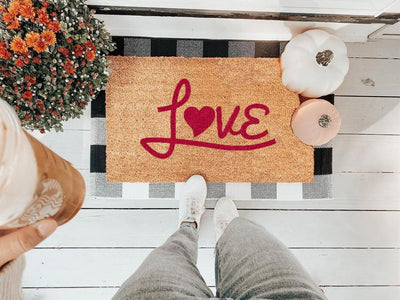 Love Heart Coco Red Vinyl Coir Doormat