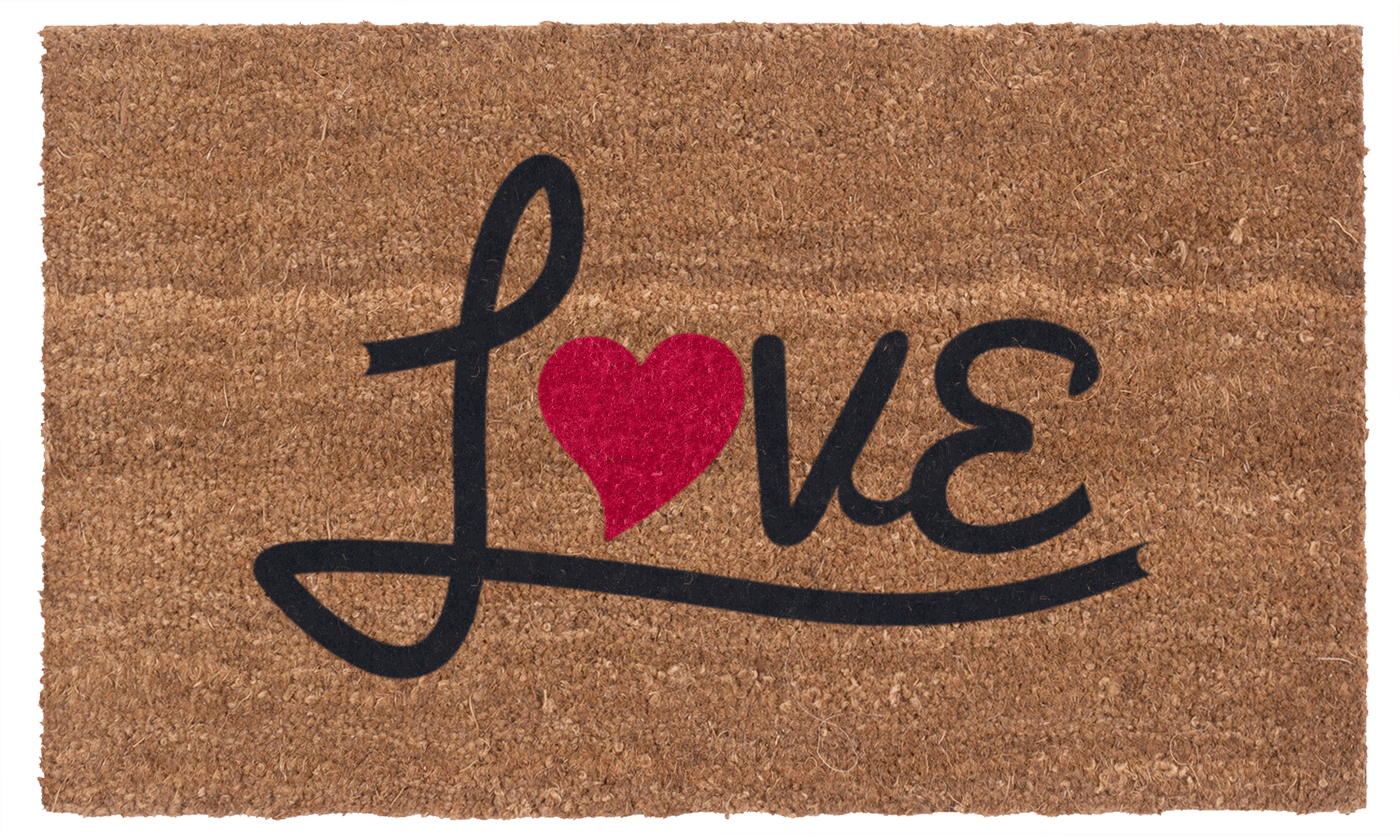 Love Heart Red & Black Vinyl Coir Doormat